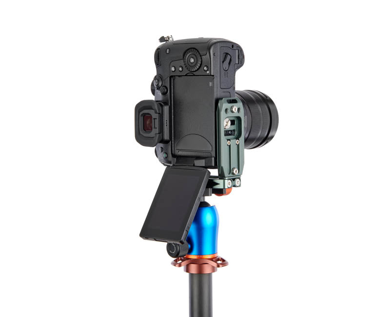 Panasonic GH5 II on Lexie - Underside view,Screen Flipped